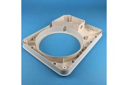 Vacuum cast plastic housing with circular opening and mounting holes
